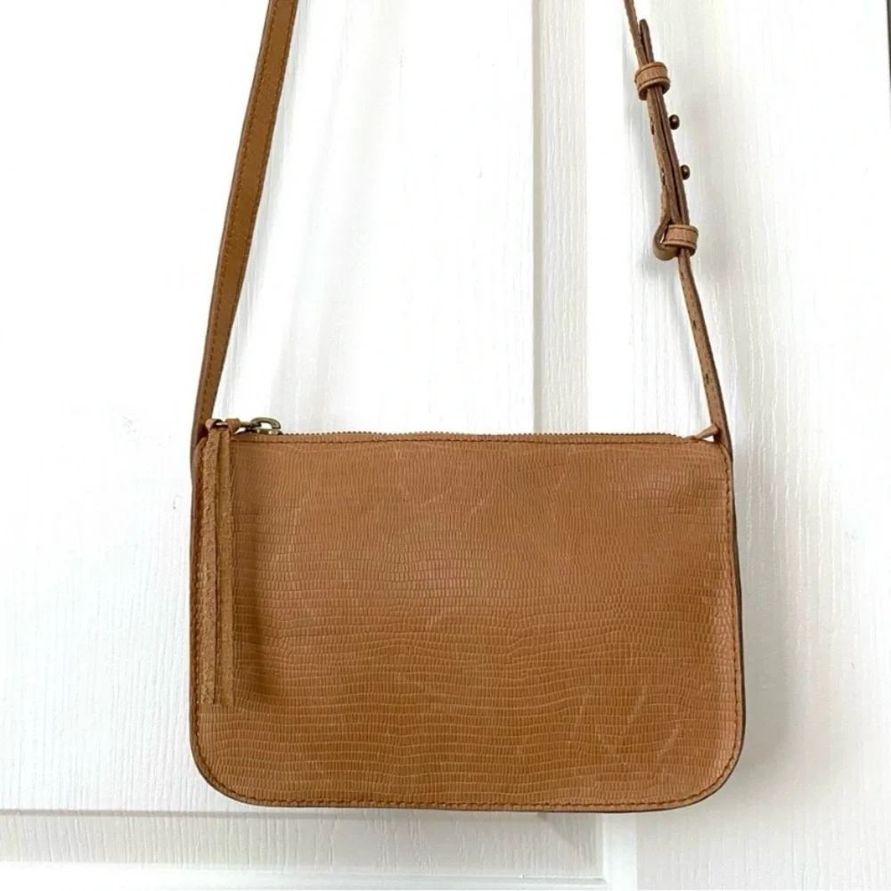 Madewell Simple Tan Brown Lizard Embossed Leather Crossbody Bag